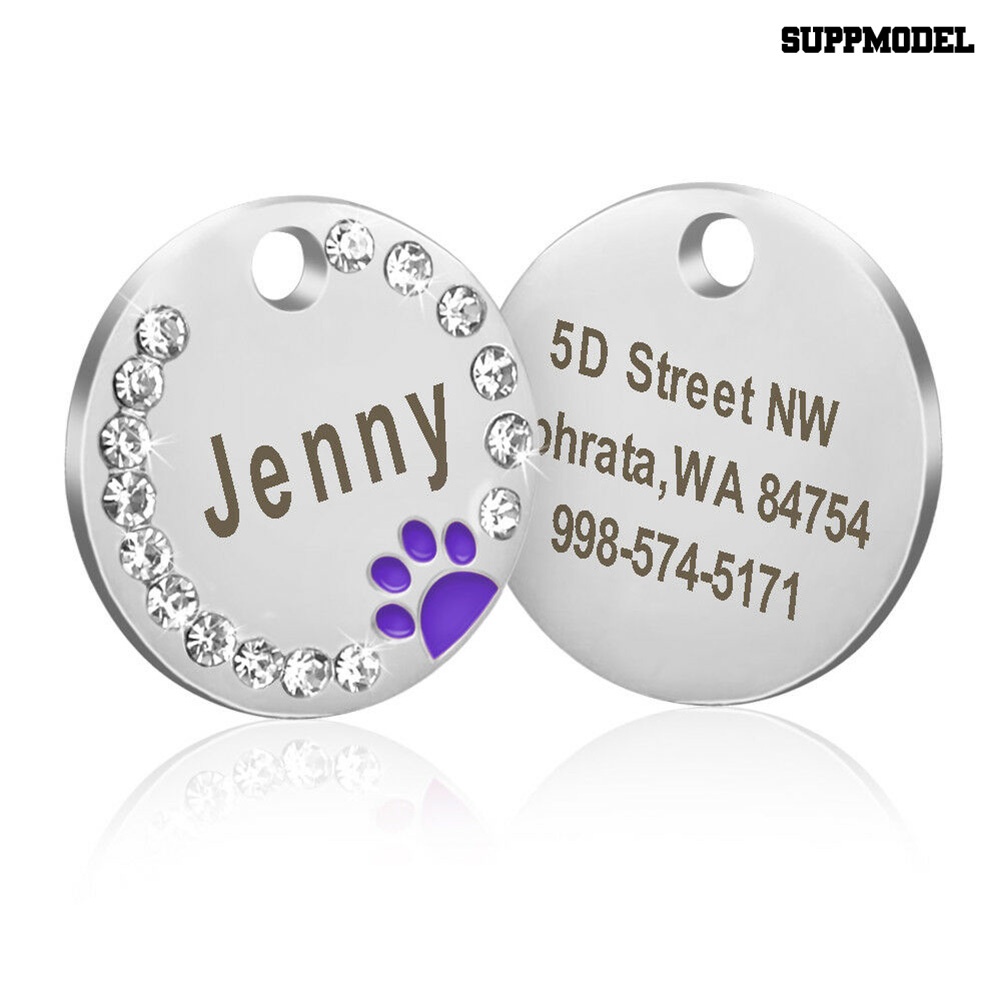 [SM] 25mm Metal Blank Dog Tag Paw Berlian Imitasi Kucing Peliharaan ID Nama Grafir Gantungan Kunci Rantai