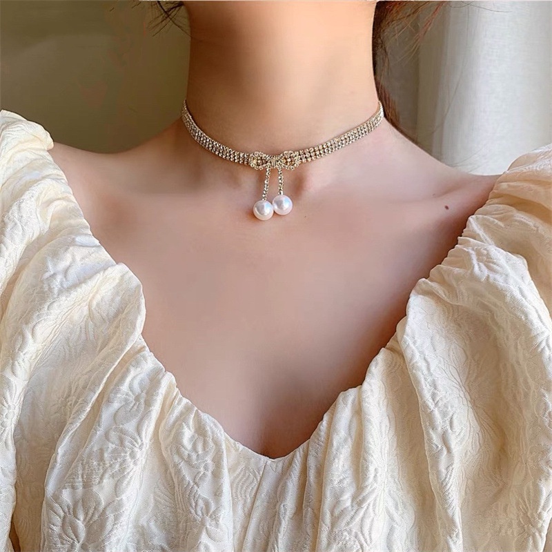 Fashion Kristal Ikatan Simpul Kalung Untuk Wanita Elegan Mutiara Liontin Kalung Perhiasan Aksesoris