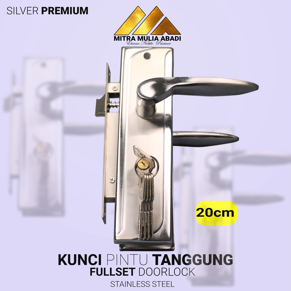 Kunci Pintu Gagang 20cm Tanggung Silinder Full Set Silver