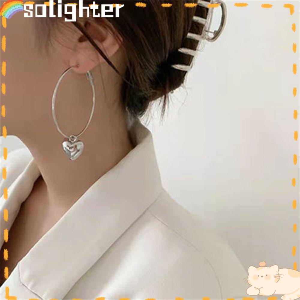 Solighter Anting Pejantan Hati Sederhana Perhiasan Aksesoris Pesta Fashion Hati Mengkilap