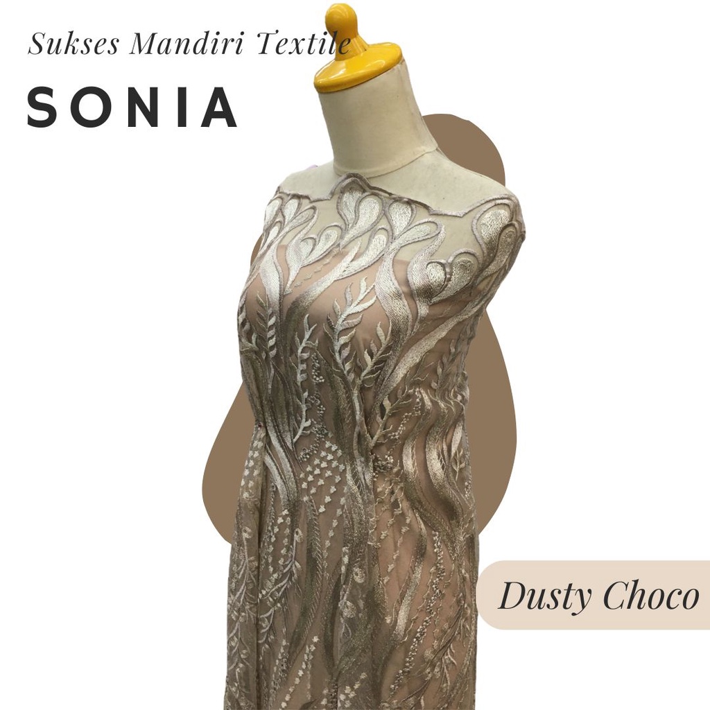 [SONIA] Brokat Tulle Salur Mote Payet Mewah warna dusty choco Coklat | Harga per 1/2 meter = 50 cm B