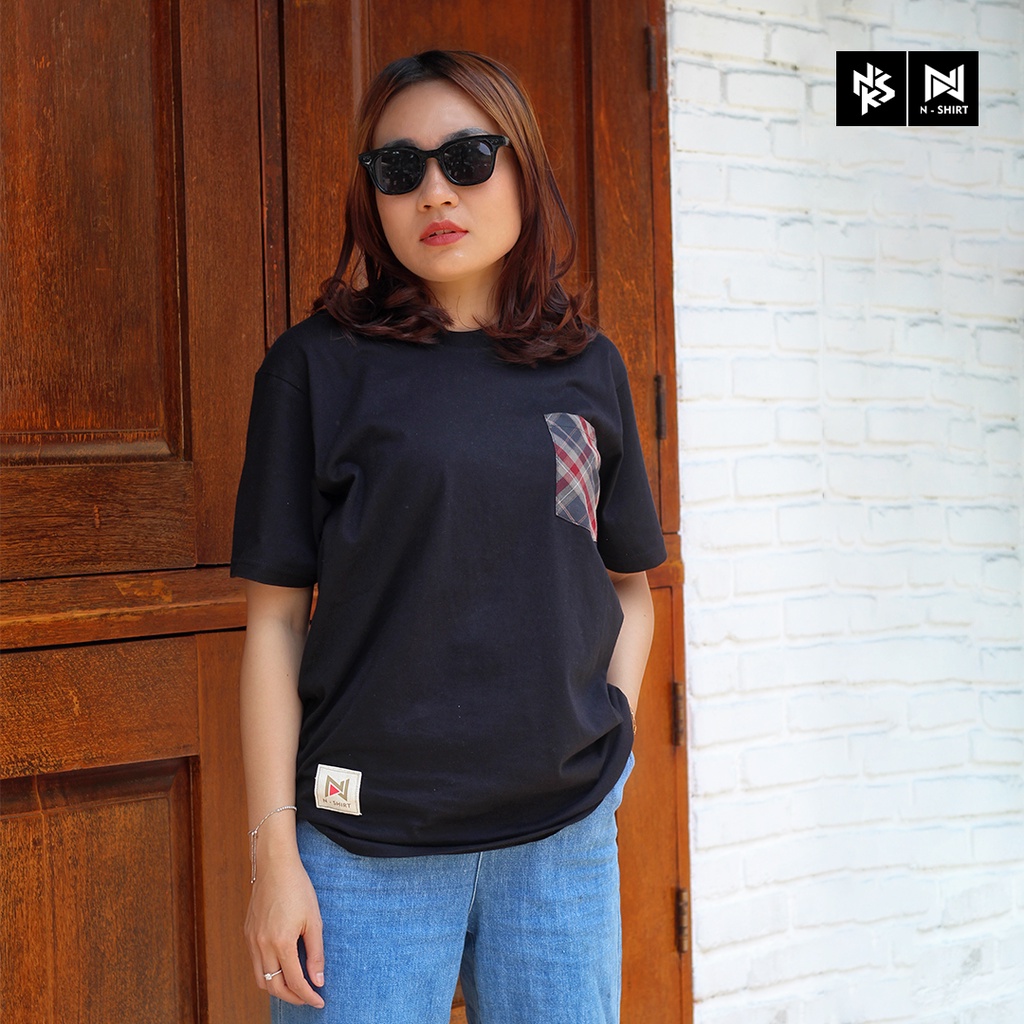 N-SHIRT Unisex Black - Regular Fit Short Sleeve Pocket T-Shirt (Baju Kaos Katun Premium Hitam Dengan Saku)