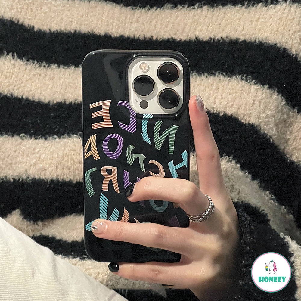 IPHONE Casing Ponsel Glossy Huruf Warna-Warni Graffiti Korea Untuk Iphone14 13 12 11 Pro Max14 Pro Max Halus Tipis Lembut TPU Back Phone Cover