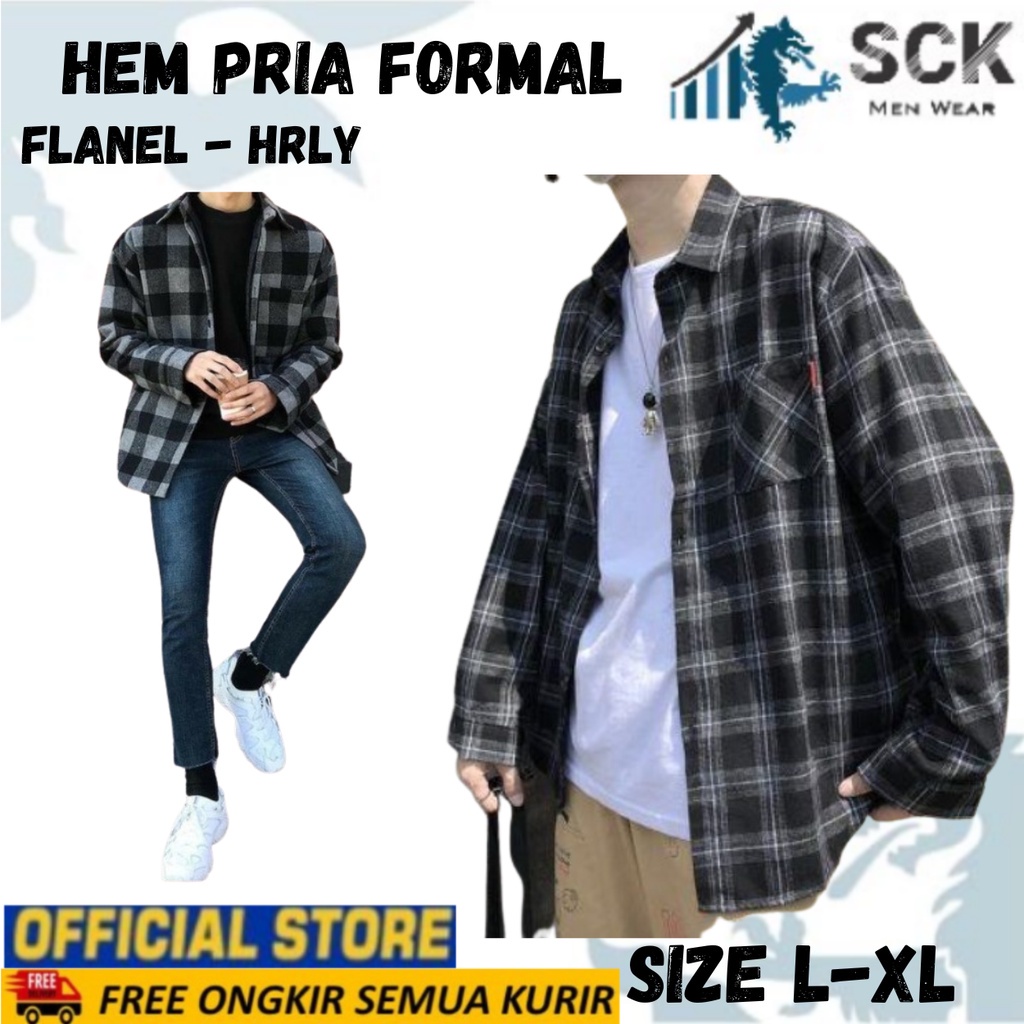 Kemeja Pria Flanel Lengan Panjang HRLY Salur Halus ukuran L-XL / Hem Casual Kantor / Pakaian Kerja Laki-laki - sckmenwear GROSIR