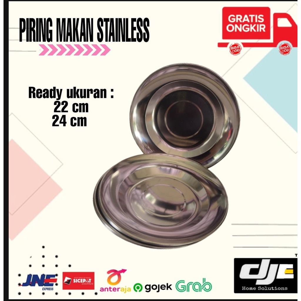 Piring Makan Stainless 22cm/24cm bahan Tebal Food Grade