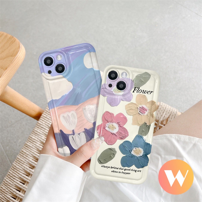 Casing Oppo A17 A16 A95 A17K A7 A12 A53 A54 A5 A5s A74 A3s A57 A16s A15 A9 A16K A16E A52 A12E A55 A1K A77s A77 A92 A31 A15s Art Bunga Tulip Lukisan Minyak Flowers Airbag Soft Case