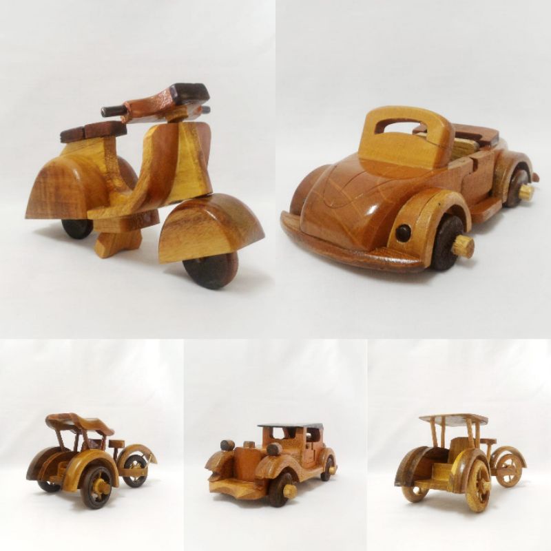 Pajangan Miniature Kayu - Vespa, Mobil Antik, Becak