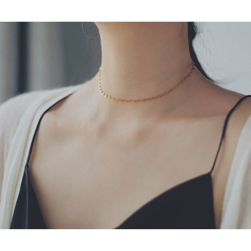 Kalung Rantai Pendek Warna Rose Gold 18K Bahan Titanium Steel