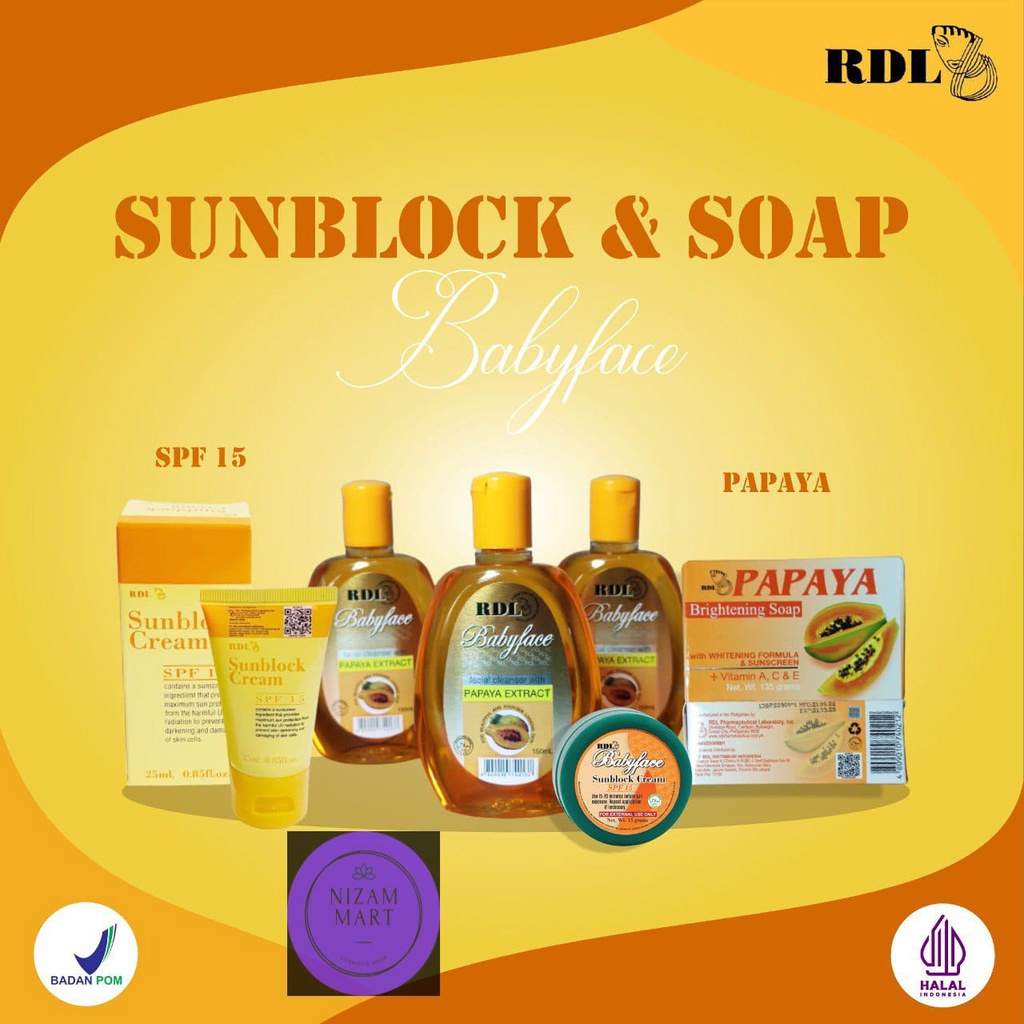 [ BPOM ] RDL Sabun Papaya Brightening / Baby Face Facial Cleanser / Sunblock / RDL Philippines BPOM 