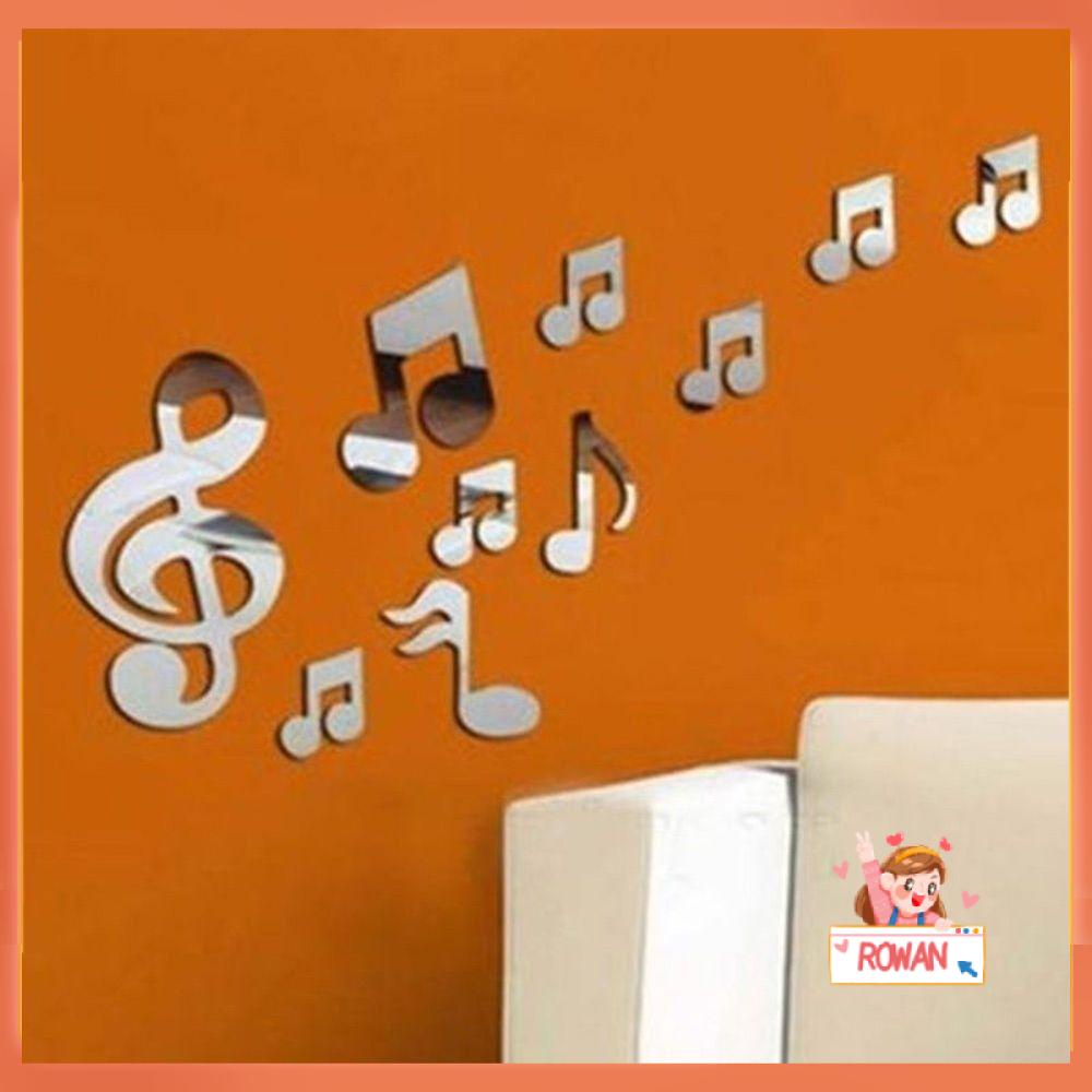 R-flower 10pcs/set Stiker Dinding Cermin 3D Dapat Dilepas Seni Dekorasi Ruang Tamu Not Musik