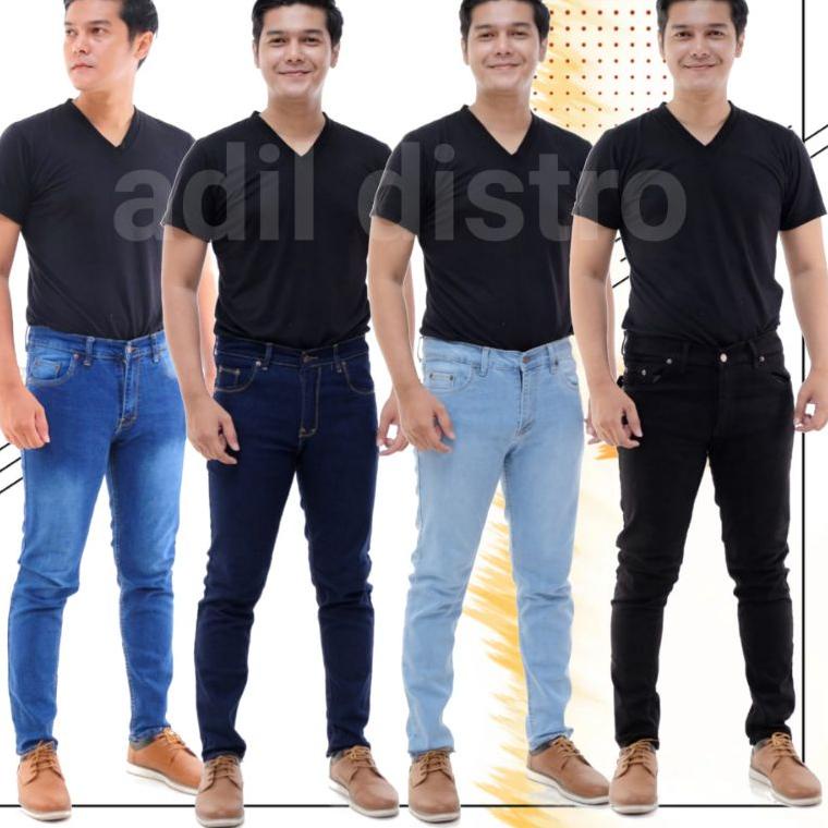 LANGSUNG ATC Celana jeans pria slim fit pensil panjang bahan jins lepis denim karet ngaret melar war