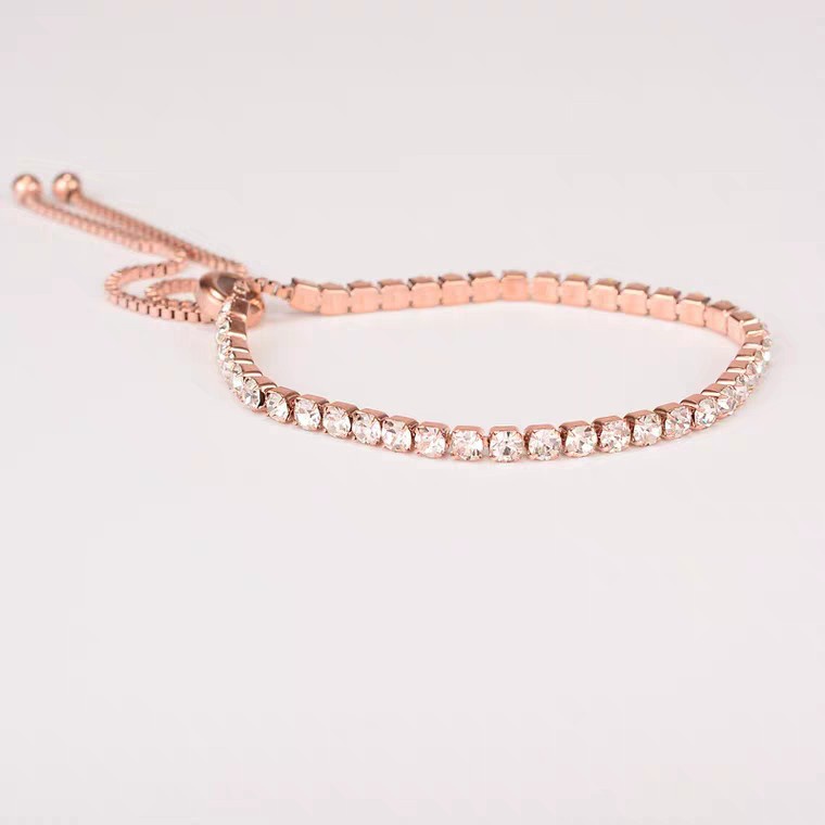 Gelang Tipis Aksen Berlian Zirkon | Band Warna Rose Gold | Aksesoris Bahan Stainless Steel | Aksesoris Wanita