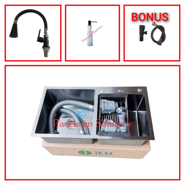 Terlaris Kitchen Sink Bak Cuci Piring 2 Lobang Black Washtafel Piring Stainless