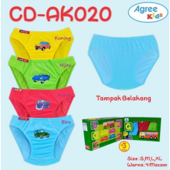 [ISI 3] CD Anak AGREE 020 Aneka Warna Polos / CD Anak Motif / Pakaian Dalam Anak AGREE Kids - sckmenwear GROSIR