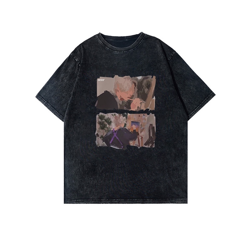 XIAOZHAINV Korean Style Painting Pattern Washed Printing Kaos Wanita