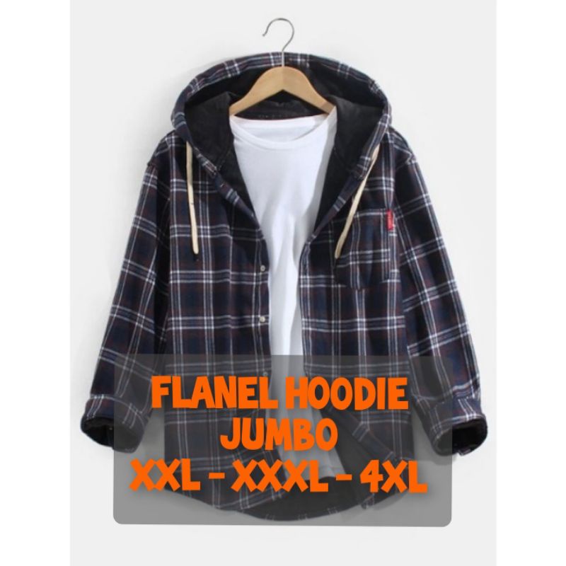 Flanel hoodie pria jumbo big size XXL 3XL 4XL lengan panjang kualitas terbaik