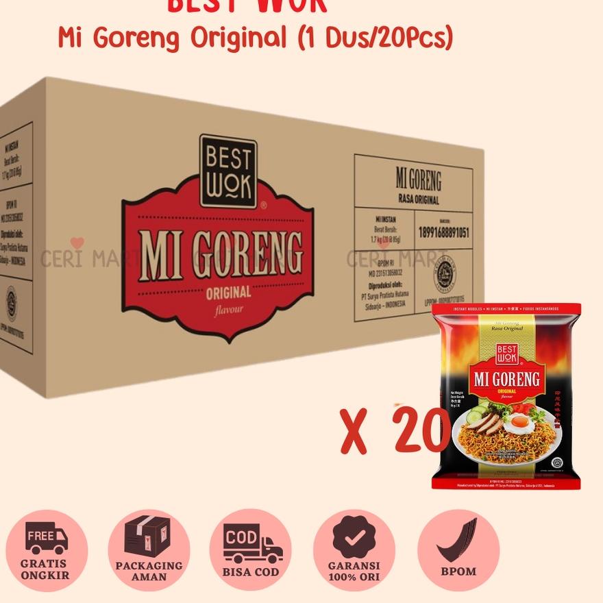

❊ Best Wok Mi Mie Goreng Original 1 Dus 20 pcs Instant Noodle 85gr BestWok KKV Indomie ➭