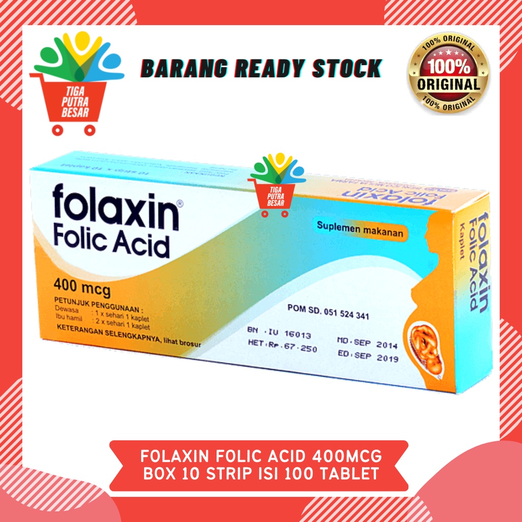 FOLAXIN FOLIC ACID 400 MCG BOX 10 STRIP ISI 100 KAPLET / SUPLEMEN MAKANAN