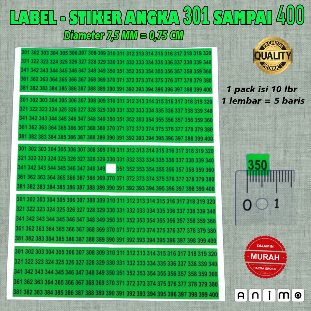 

LABEL - STIKER ANGKA WARNA 301 SD 400 - COLOR NUMBER STICKERS 301 UP TO 400