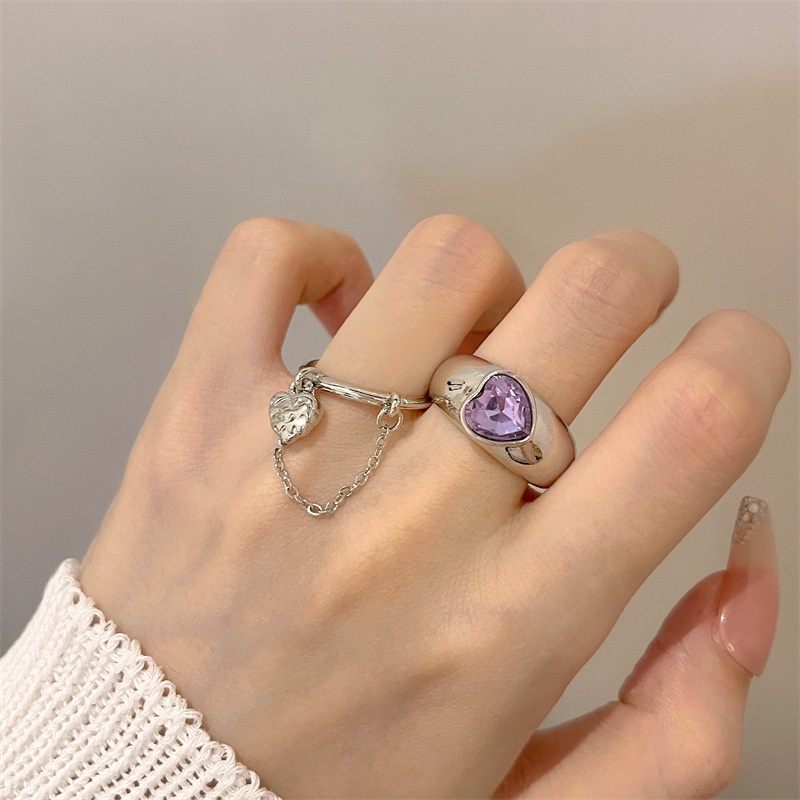 Cincin Love Ungu Manis Keren Love Rantai Rumbai Cincin Jari Telunjuk Terbuka