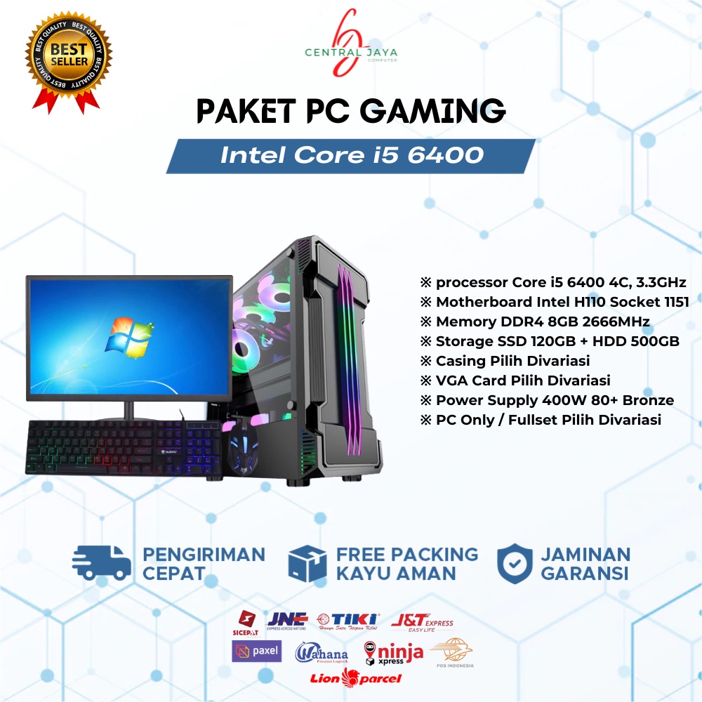 Pc Gaming Fullset Core i5 6400 Ram 8GB HDD SSD GTX 1050 TI + Monitor 19 Inch HDMI komputer gaming full set desktop rakitan core i5 gen 6