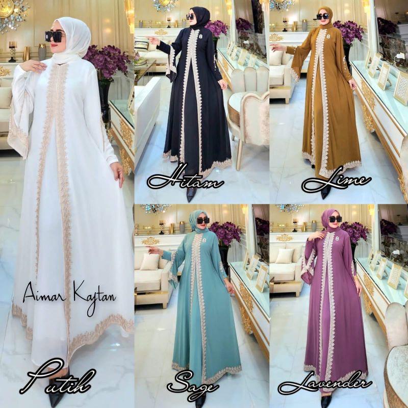 Busana Muslim Wanita Terbaru Gamis Putih Jumbo Aimar Kaftan Dress Lebaran Crinkle AirFlow Aksen Renda Baju Kondangan Gaun Pesta