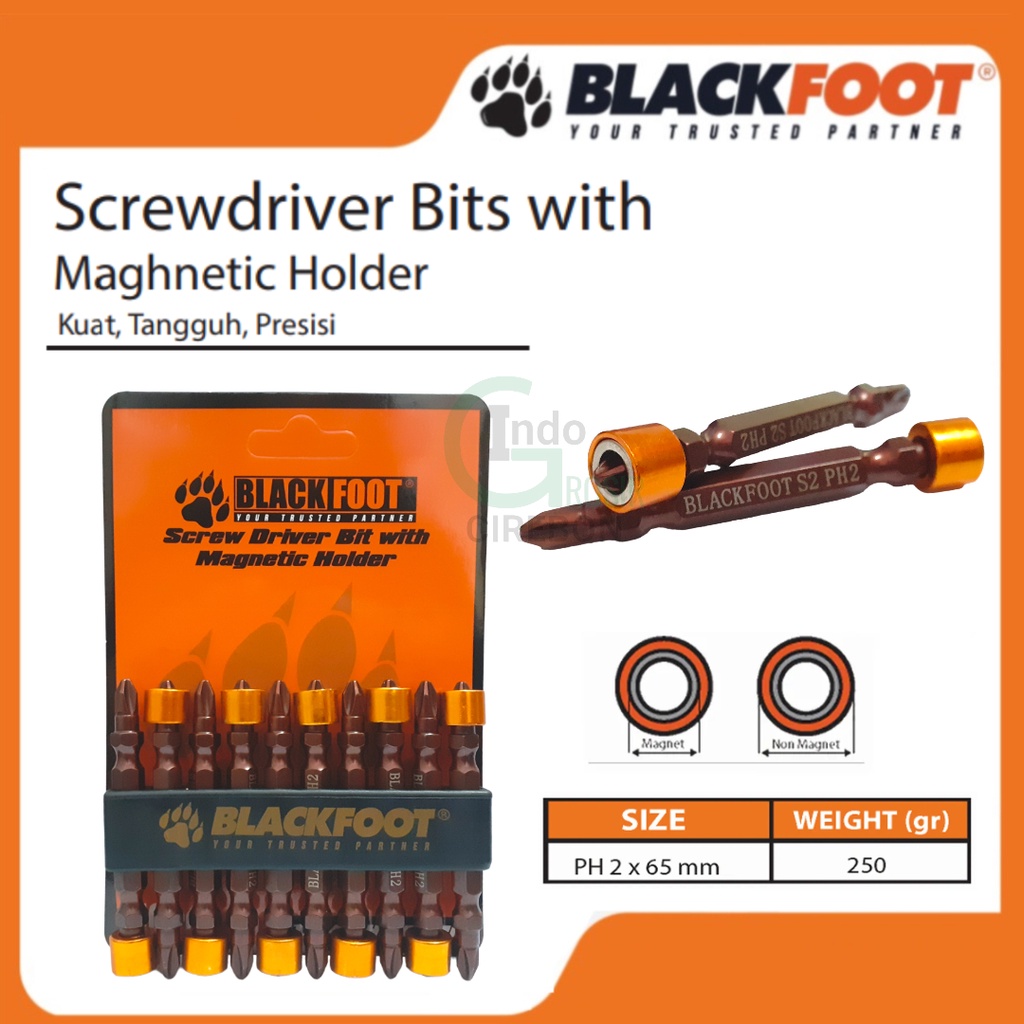 BLACKFOOT Mata Obeng Angin PH2 X 65MM Magnetic Screwdriver Double Bit S2 Torsion Mata Obeng Magnet