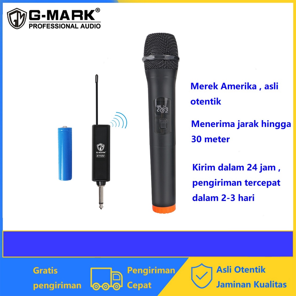 Mikrofon Tanpa Kabel G-MARK Ori X110V VHF Mic Handheld Portabel Audio Wireless Mic Karaoke Transmisi