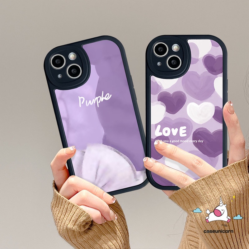 Kompatibel Untuk iPhone 7plus 8plus 11 14 13 12 Pro Max7 8 6 6s 14 Plus XR X XS MAX SE 2020 Ins Ungu Seni Pola Cat Lukisan Minyak Cinta Hati Silicon TPU Soft Phone Case