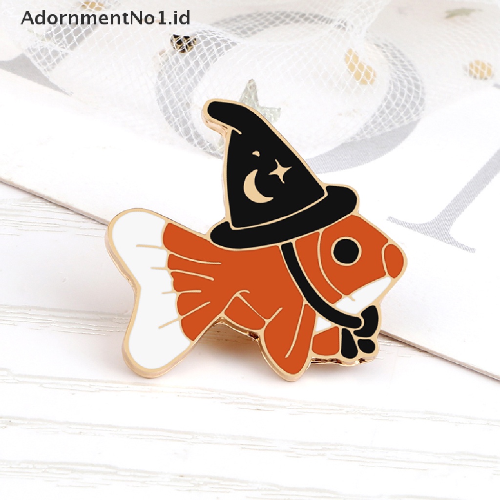 [AdornmentNo1] Bros Ikan Penyihir Kreatif Hewan Lucu Enamel Pin Ikan Beruntung Dengan Topi Ajaib Lencana Tas Perhiasan Hadiah [ID]