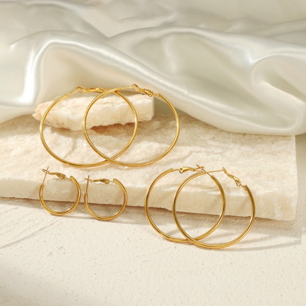 2pcs Anting Hoop Loop Lapis Emas 18K Stainless Hypoallergenic Tidak Luntur Untuk Wanita Hadiah Pernikahan Hypoallergia