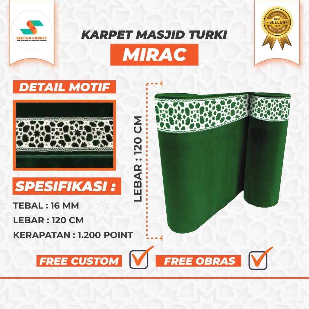 KARPET MASJID TURKI TEBAL 16 MM LEMBUT PREMIUM | MOTIF MIRAC | TEBAL 16 MM | SENTRA KARPET