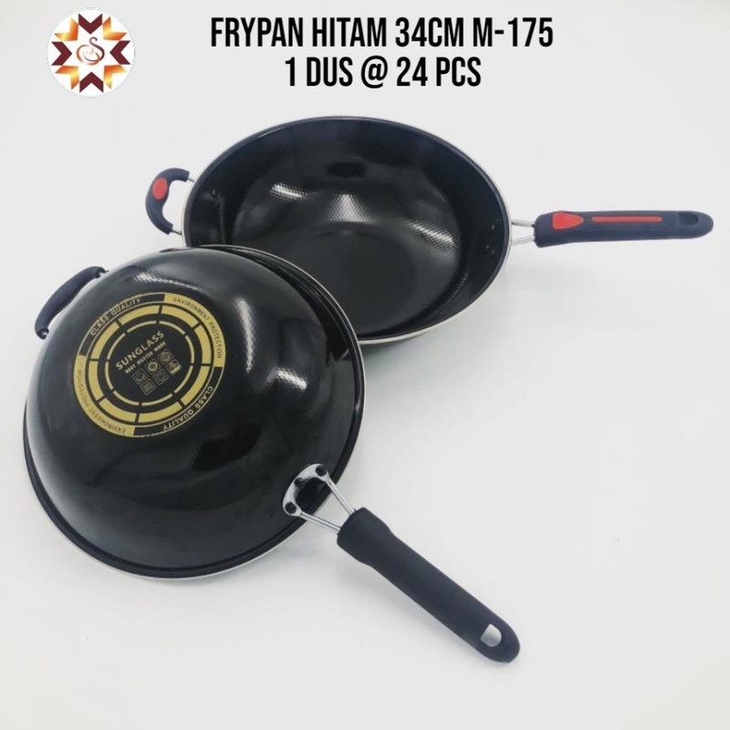 Panci Teflon Kuali Wajan Penggorengan Hitam Gagang Fry Pan Hitam 34cm M-175