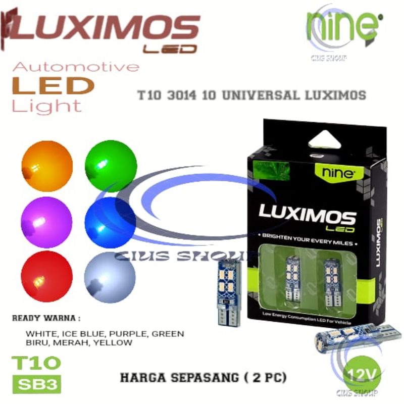 LAMPU LED T10 JELY SB3 10 TITIK LUXIMOS NINE SEIN,SENJA,PLAT NOMOR MOTOR DAN MOBIL