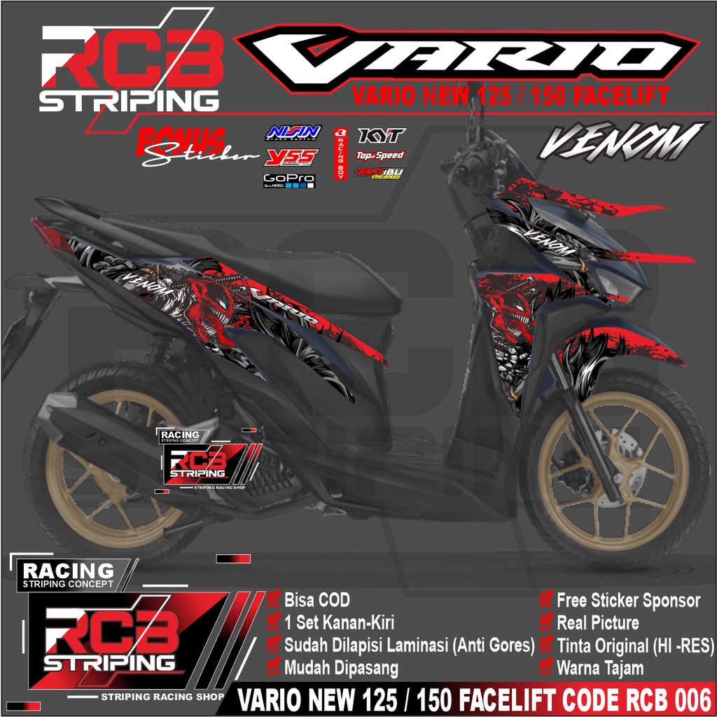 STICKER STRIPING VARIO 125 - 150 NEW FACELIFT VARIASI VENOM STIKER VARIO NEW FC SEMI FULL RCB 006