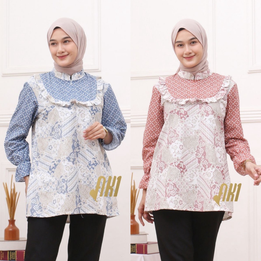 Baju Batik Wanita Modern Atasan Blouse Batik Kerja Kantor Wanita