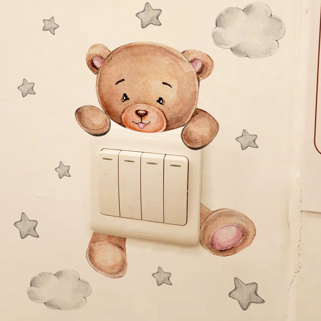 Lovely Bear Bintang Saklar Stiker Untuk Dekorasi Kamar Tidur Anak Mural Perekat Diri Dekorasi Rumah Wallpaper Lucu Dinding Decals