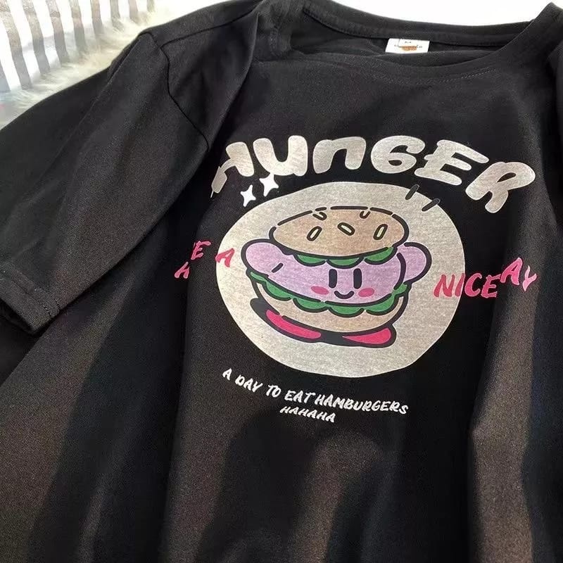 MYSTIQUE.D-BAJU KAOS HUNGER A DAY  EAT HAMBURGERS  TSHIER LUCU KEREN DAN AESTETIC