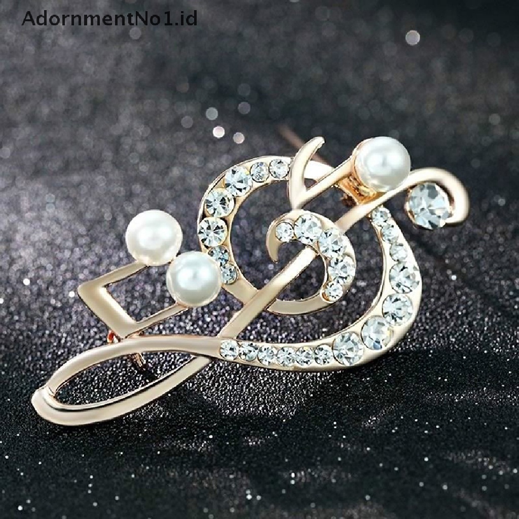 [AdornmentNo1] Fashion Berlian Bros Berlian Imitasi Musik Note Brooch Pin Trendi Mutiara Imitasi Bros Wanita Pernikahan Pin Hadiah Pesta [ID]