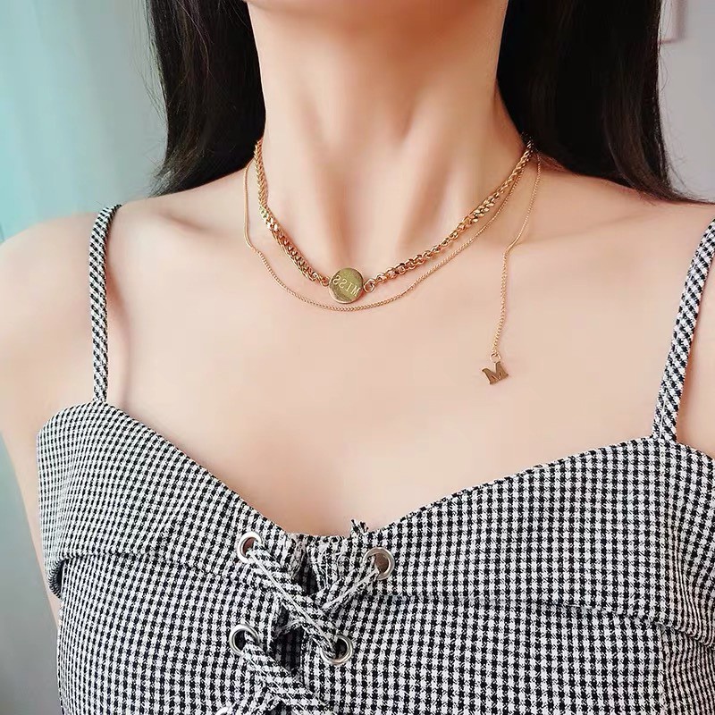 Kalung Model Rumbai Motif Tulisan | Kalung Rantai Panjang Dengan Liontin Untuk Wanita | Rose Gold 18k | Kalung Rantai Klavikula | Sendok Garpu Bahan Stainless Steel | Aksesoris Rambut Untuk Wanita