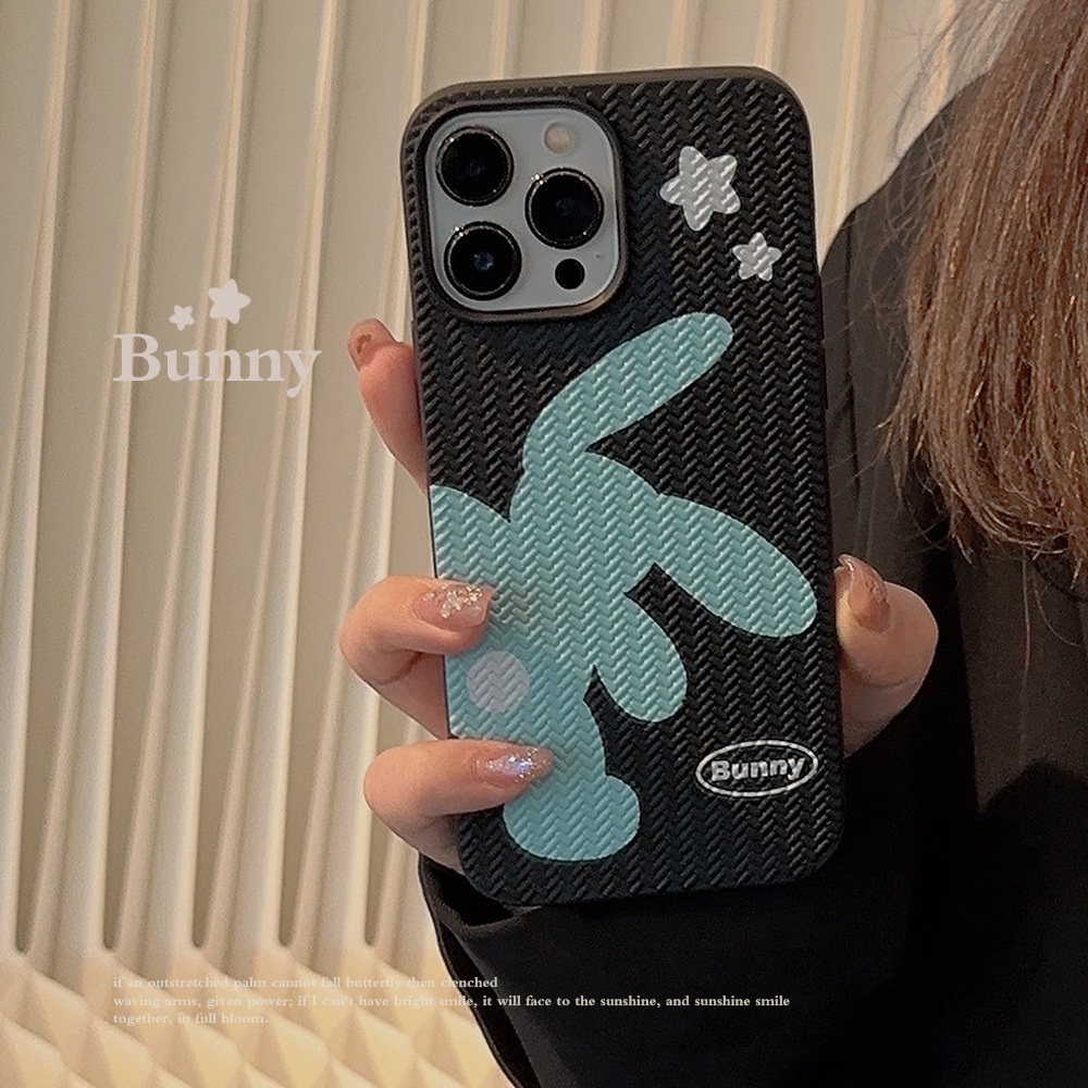 IPHONE Siluet Biru Bunny Hitam Motif Rajut Casing Ponsel Soft Cover Untuk Iphone7 8 PLUS X XR XS 11 12 13 14 PRO MAX SE 2020