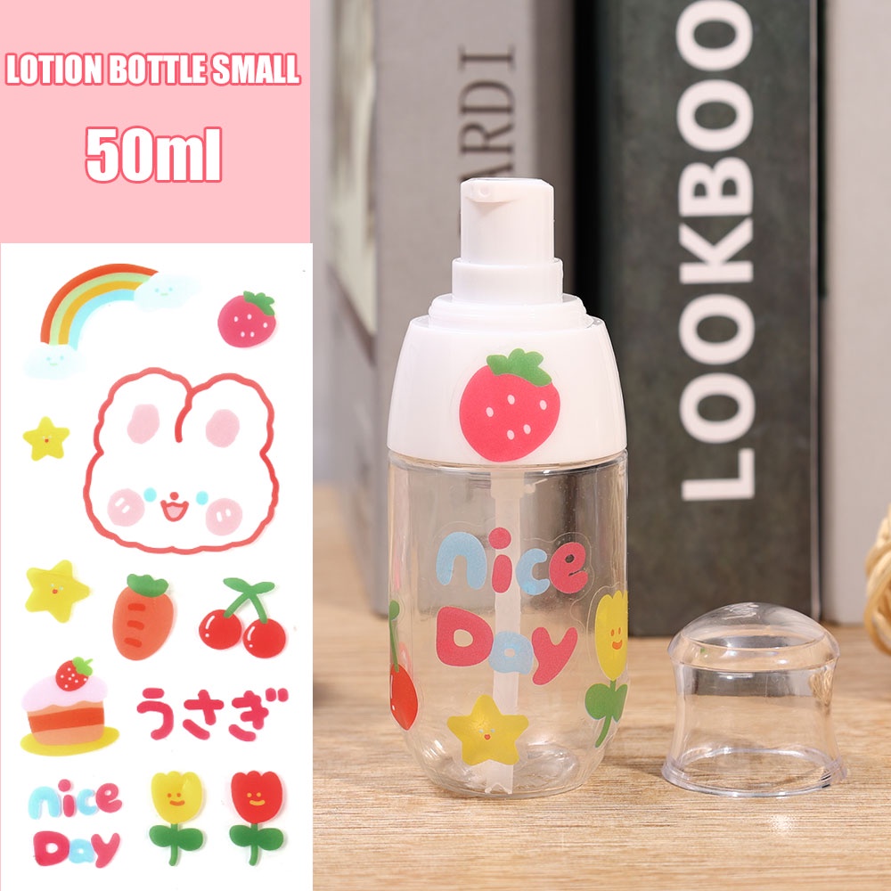 50ml Botol Spray Kosong Isi Ulang Dengan Stiker Lucu/Botol Sub-Botol Lotion Transparan/Wadah Portabel Traveling Dan Outgoing/Botol Ukuran Travel