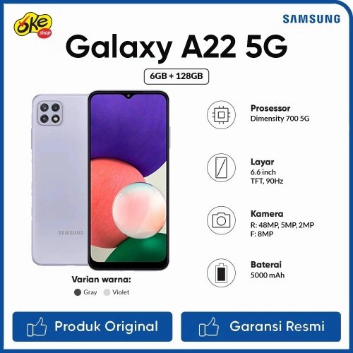 SAMSUNG GALAXY A22 5G RAM 6/128GB GARANSI RESMI SEIN - VIOLET
