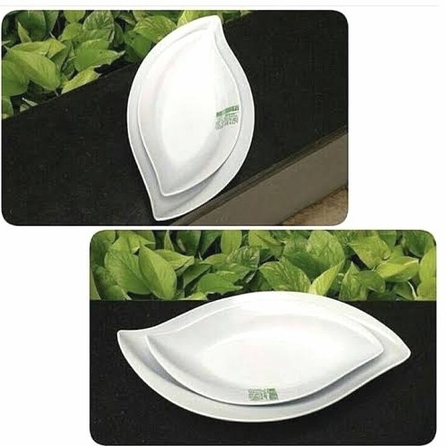 Piring Putih Bentuk Daun Melamin Premium Hoover 10" Serving Plate Saji Sayur Tumis Lauk Ikan Sate Go