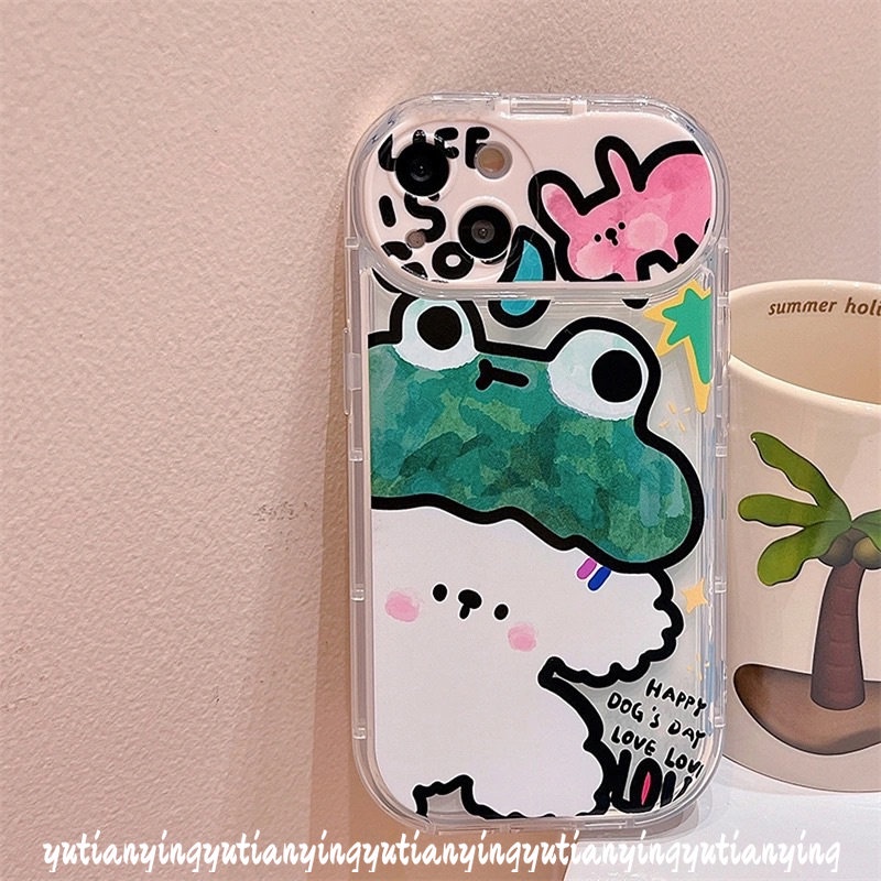 IPHONE Soft Phone Case Kompatibel Untuk Iphone11 12 14 13 Pro Max 7Plus X8 7 Plus XR XS Max SE 2020 Flip Make Up Cermin Graffiti Kartun Hewan Lucu Kelinci Kodok Anjing Cover