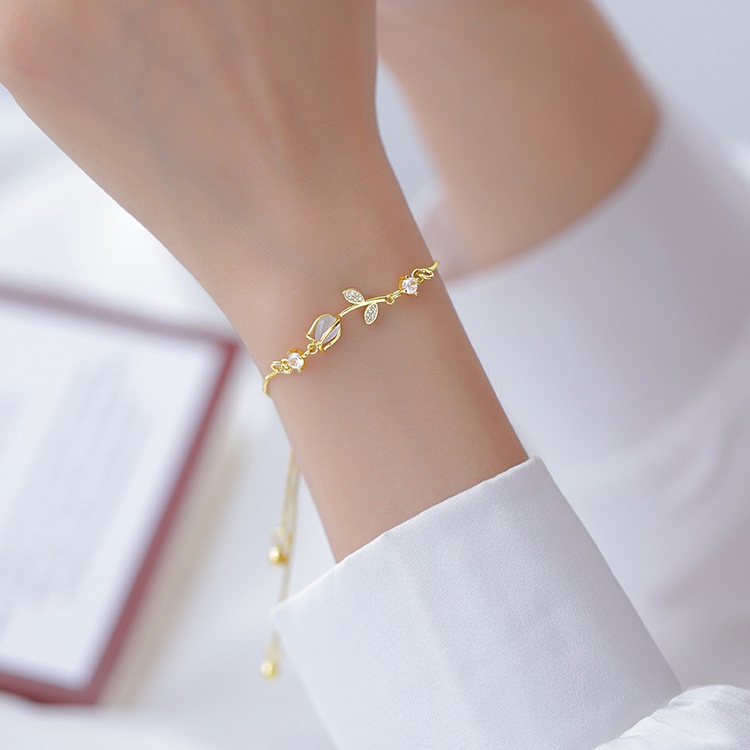 YEEZII Gelang Permata Tulip Gelang Rantai Gold Pull Adjustable Untuk Aksesoris Perhiasan Wanita