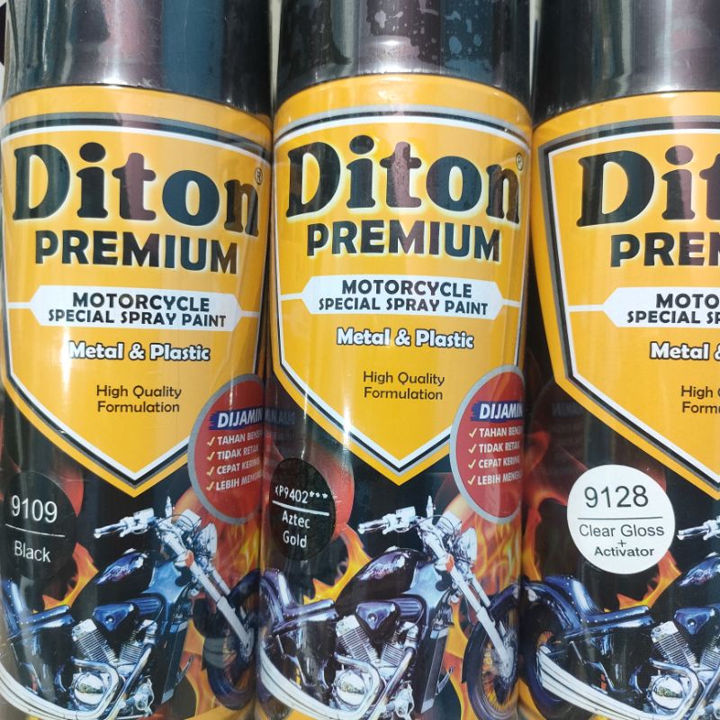 Diton Premium Paket Lengkap 3 Kaleng 400cc Emas Xirallic Xiralic Aztec Gold 9402 Black 9109 Clear Glossy 9128 Pilox Pilok Cat Semprot Spray Paint
