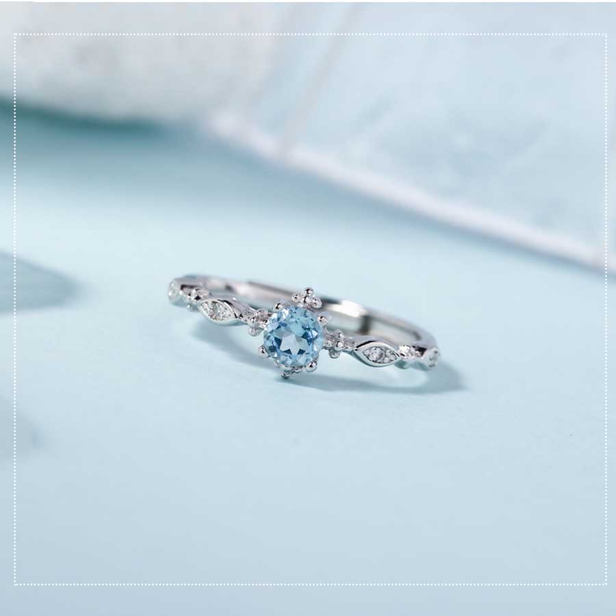 Korea Gaya Sederhana S925 Sterling Perak Aquamarine Berlian Wanita Fashion Perhiasan Elegan Pernikahan Pertunangan Rings Adjustable Size