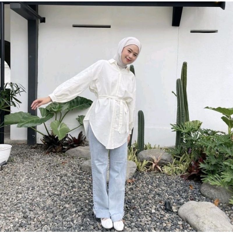 Malka Shirt - Kemeja Oversize Wanita - Oversized Shirt Linen - Atasan Tali Linen