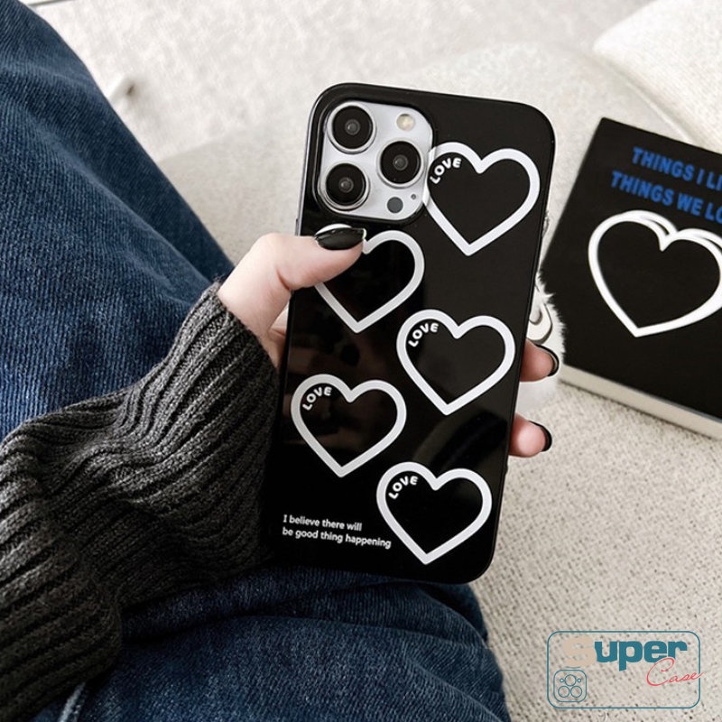 Kartun Cinta Hati Glossy Case Kompatibel Untuk IPhone 7Plus 8Plus XR 14 11 13 12 Pro Max7 8 Plus X XS Max SE 2020 Halus Lembut Tpu Full Pelindung Casing Ponsel